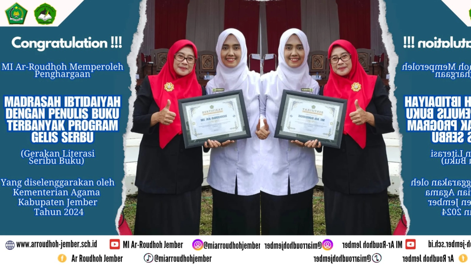 MI Ar-Roudhoh Raih Penghargaan Madrasah dengan Penulis Buku Terbanyak dalam Program GELIS SERBU Kemenag Jember