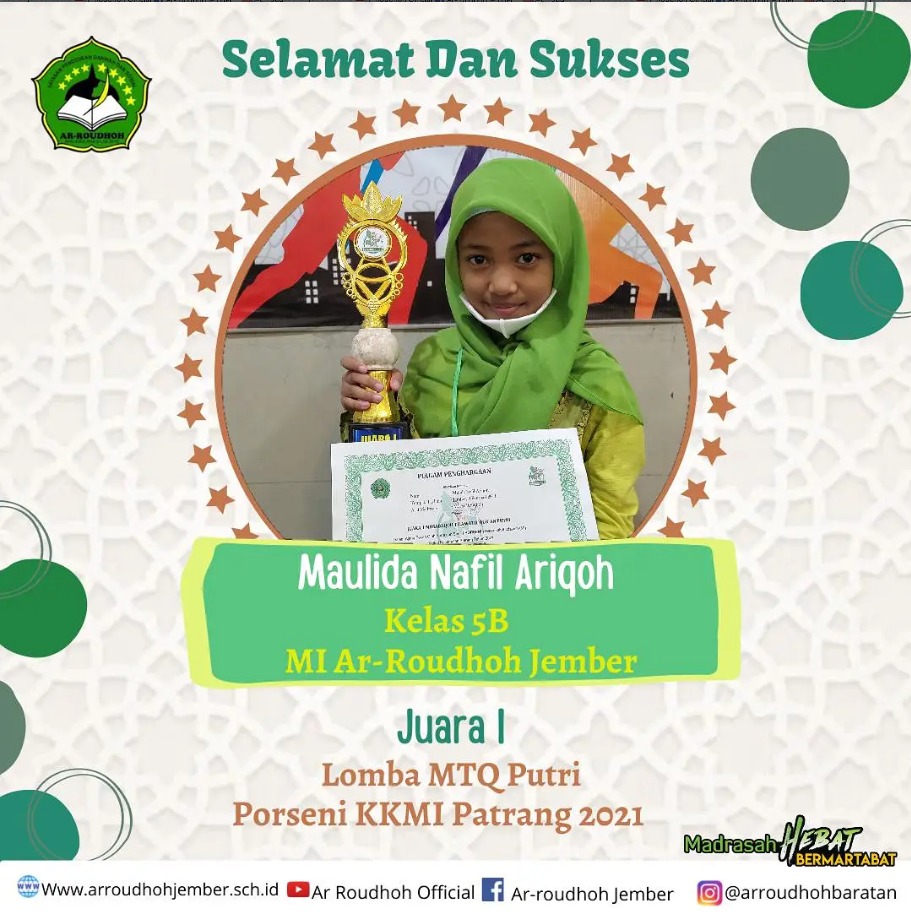 Siswa MI Ar Roudhoh Raih Juara 1 Lomba MTQ Putri pada PORSENI KKMI Patrang 2021