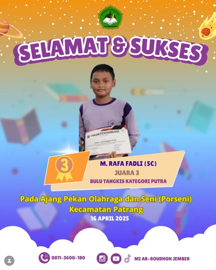 M. Adam F. Raih Juara 3 Lomba Lari Putra pada PORSENI Kecamatan Patrang