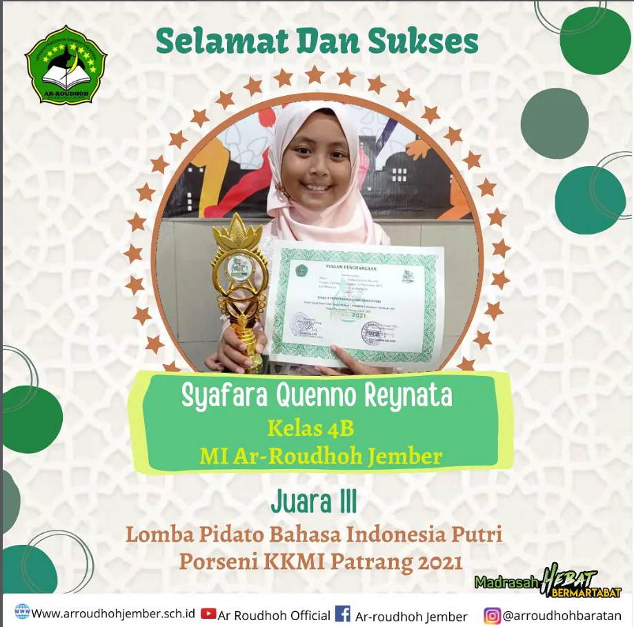 Siswa MI Ar Roudhoh Raih Juara 3 Lomba Pidato Bahasa Indonesia Tingkat KKMI Kecamatan Patrang 2021