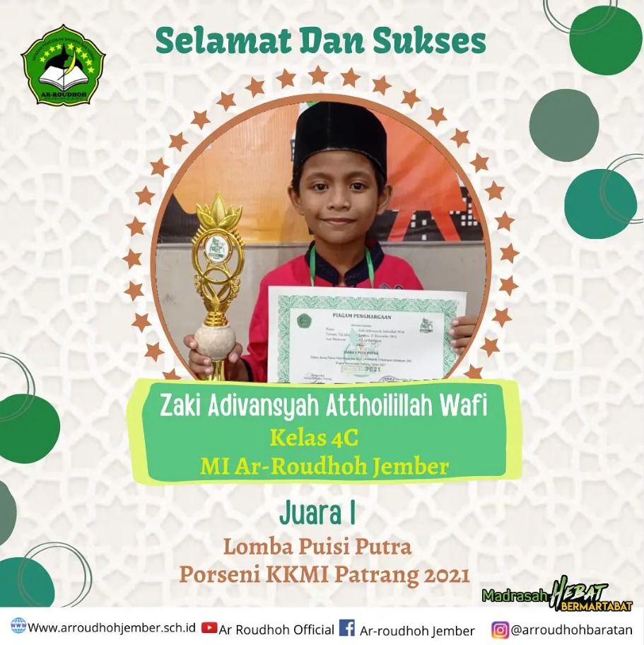 Zaki Adivansyah Atthoilillah Wafi Raih Juara 1 Lomba Puisi Putra pada PORSENI KKMI Patrang 2021