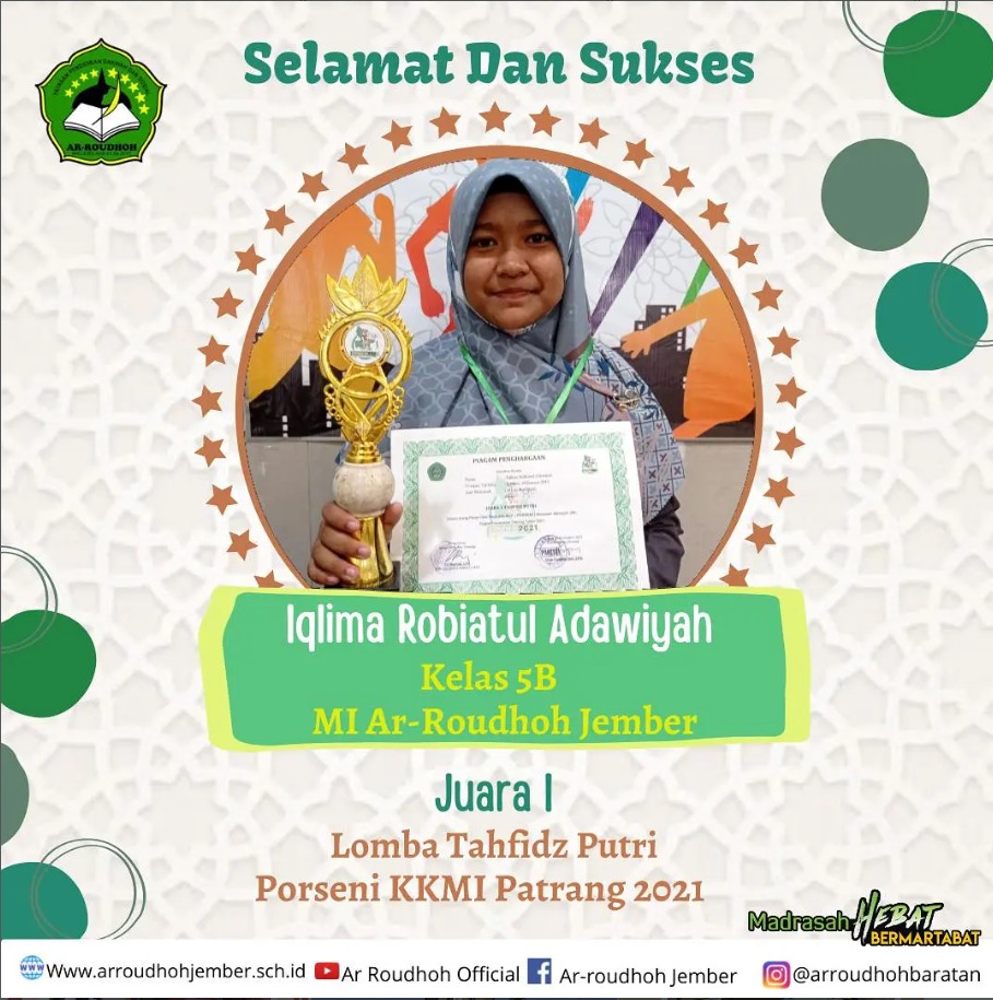 Siswa MI Ar Roudhoh Raih Juara 1 Lomba Tahfidz Putri pada PORSENI KKMI Patrang 2021