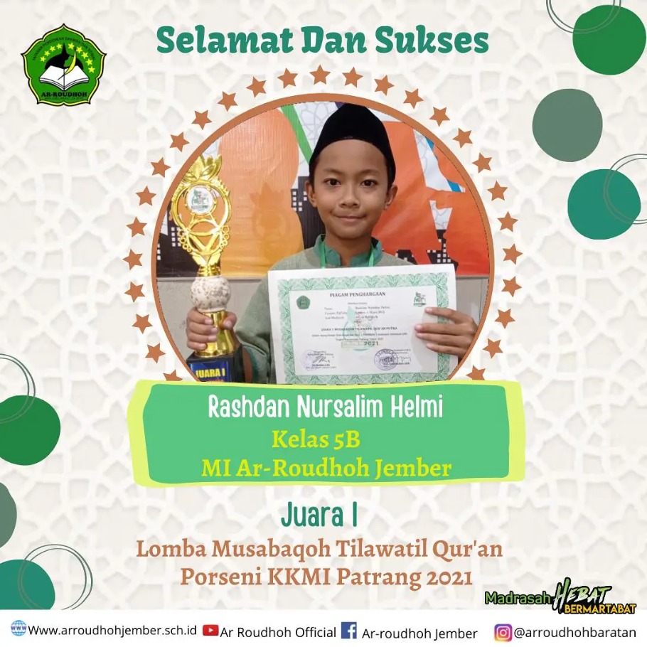 Rashdan Nursalim Helmi Raih Juara 1 Lomba Munaqosah Tilawatil Qur’an pada PORSENI KKMI Patrang 2021