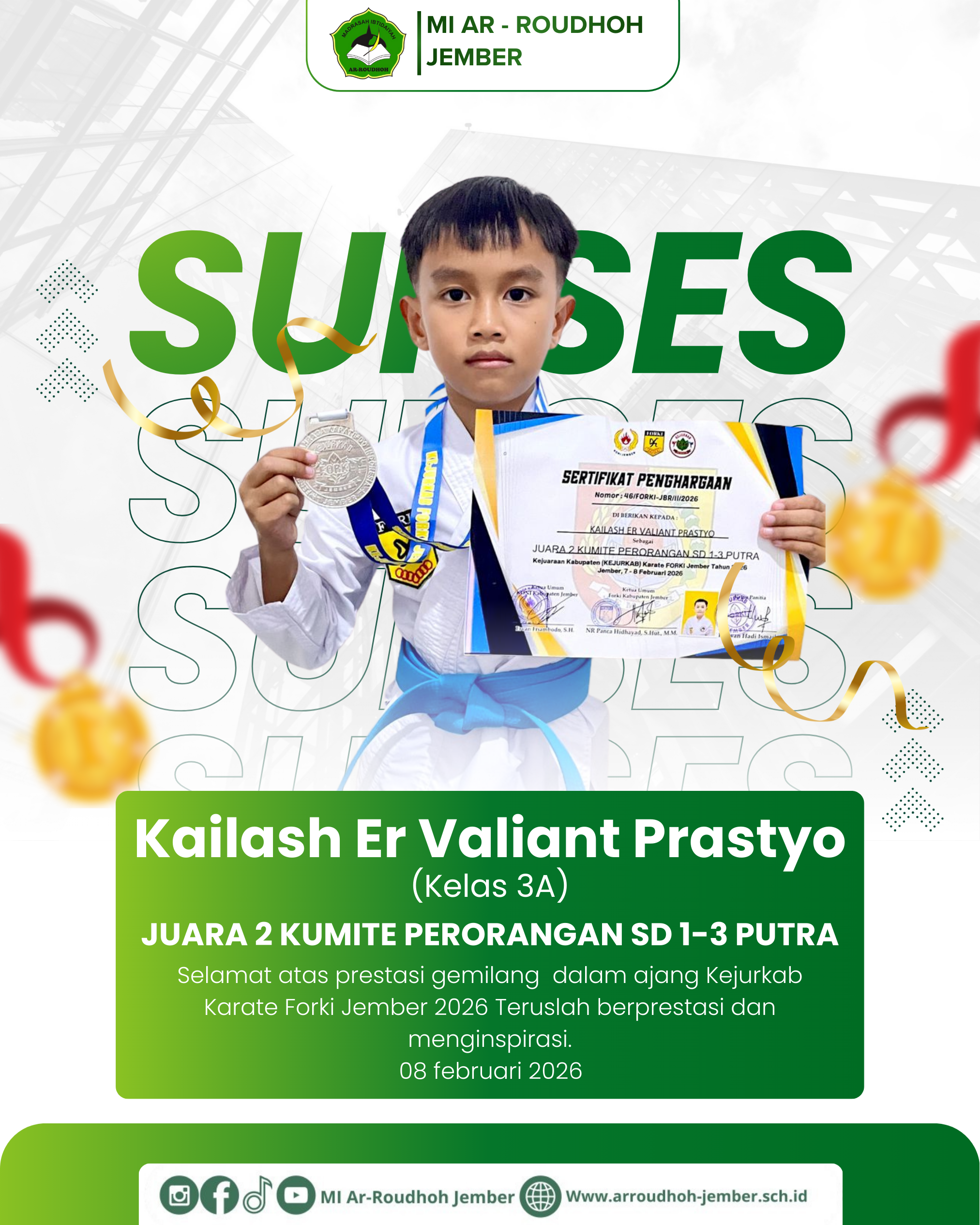 Prestasi Gemilang! Kailash Er Valiant Prastyo Raih JUARA 2 KUMITE PERORANGAN SD 1-3 PUTRA