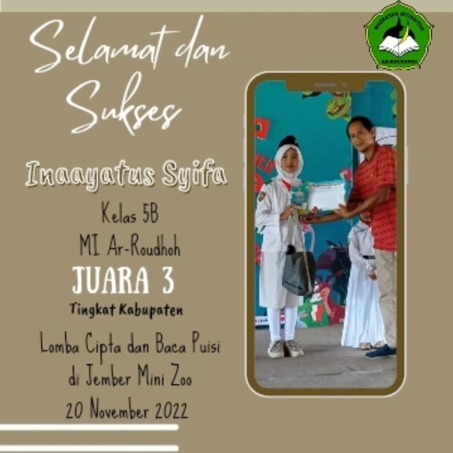 Inaayatus Syifa Raih Juara 3 Lomba Cipta dan Baca Puisi di Jember Mini Zoo