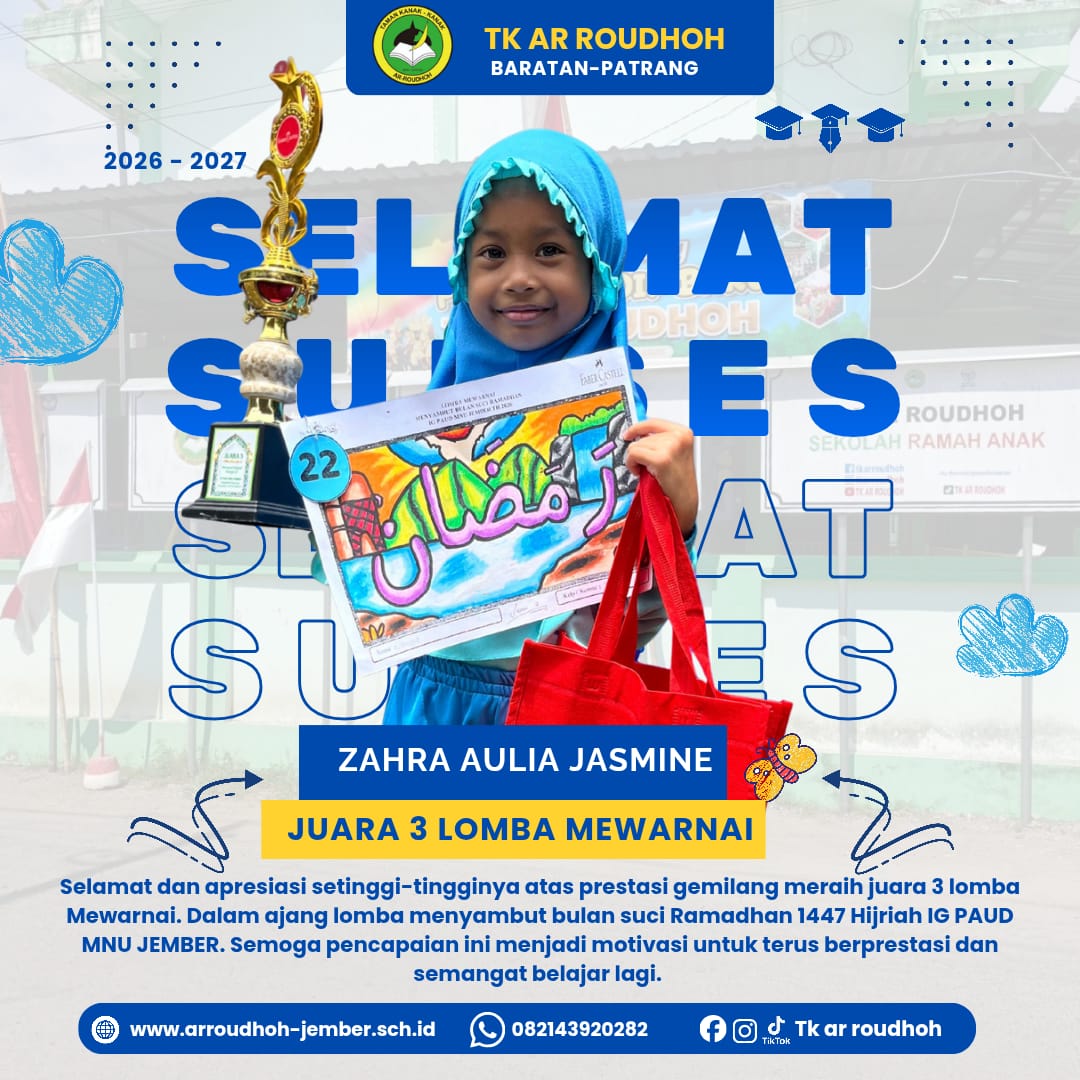 Juara 3 dalam Lomba Mewarnai pada ajang menyambut Bulan Suci Ramadhan 1447 Hijriah IG PAUD MNU Jember