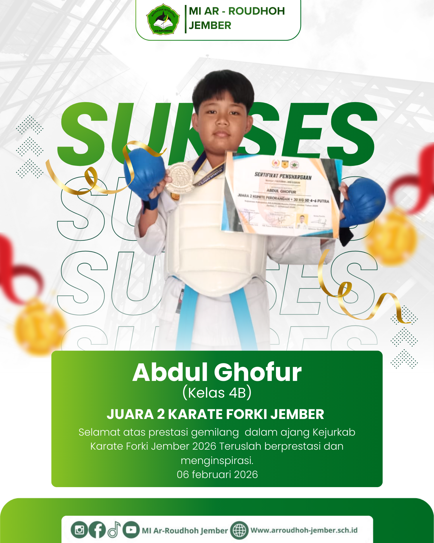 Prestasi Gemilang! Abdul Ghofur Raih Juara 2 Karate FORKI Jember 2026